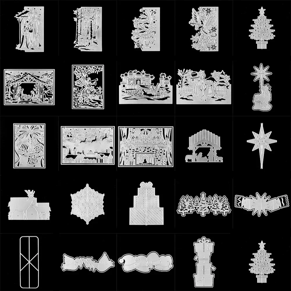 Jesus Born Rentier Schneemann Baum Wald Metall Stanzformen Gestanzte Ornament Jingle Bells Geschenkbox Schneeflocke Pop-up-Stirbt für DIY