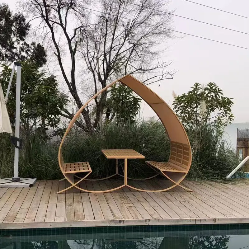 Mesa y sillas de terraza, dosel de corazón romántico, patio al aire libre, ocio, cuatro asientos