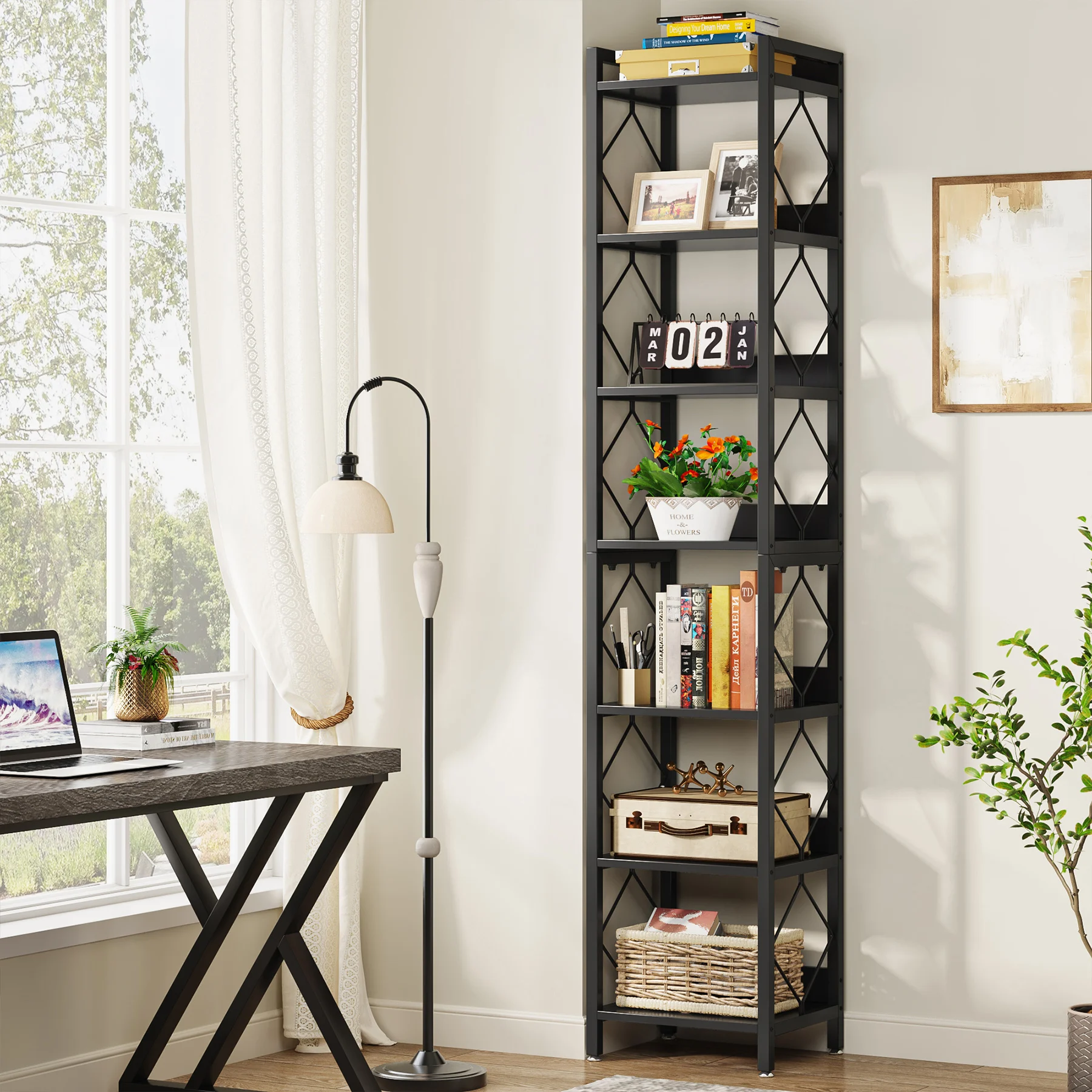 Tribesigns 78.7 Inch Extra Tall Narrow Bookshelf, 7 Tier Skinny Bookcase for Small Spaces, Freestanding Display Shelves