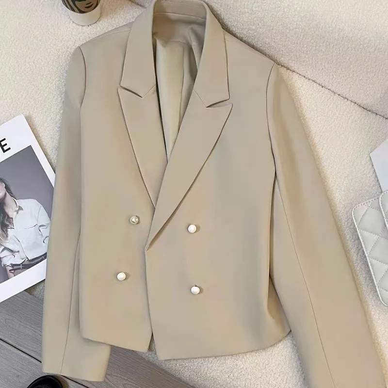 

Ранняя весна, минималистичный пригородный пиджак, корейский модный двубортный пиджак, женский универсальный офисный костюм, маленький пиджак