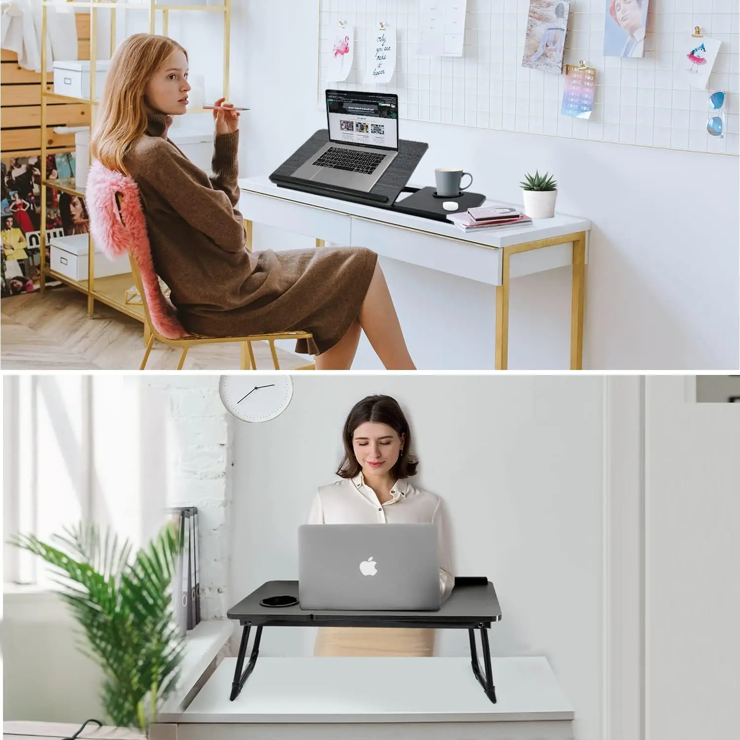 Laptop Desk for Bed Couch,Lap Desk for Laptop,Portable Laptop Stand for Desk,Small Adjustable Laptop Desk,Foldable Bed Table for Laptops and Writing, Bed Tray Table with Cup Holder