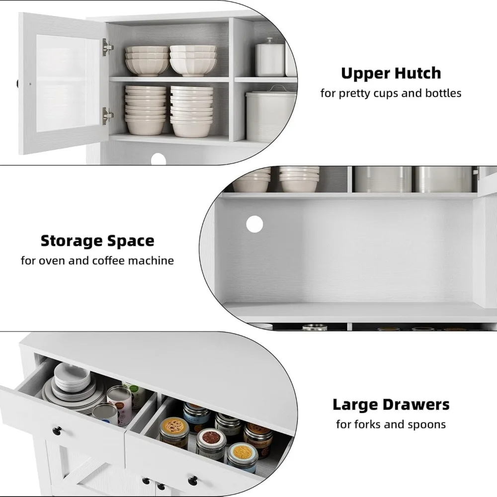 Gabinete de despensa de cocina con soporte para microondas, gabinete de aparador independiente con armario de Buffet, gabinetes de cocina altos con ajustable