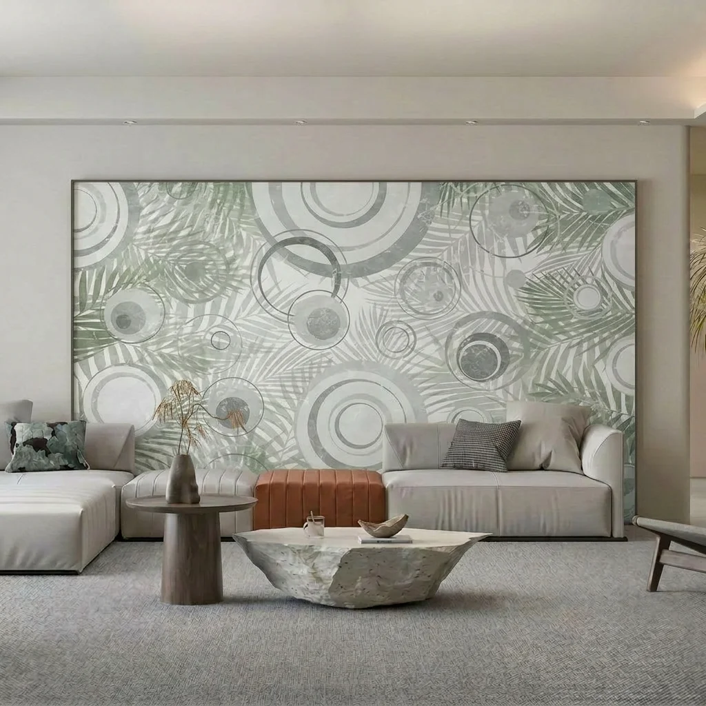 Minimalist style green irregular circles custom mural, removable custom adhesive material for bedroom and living room