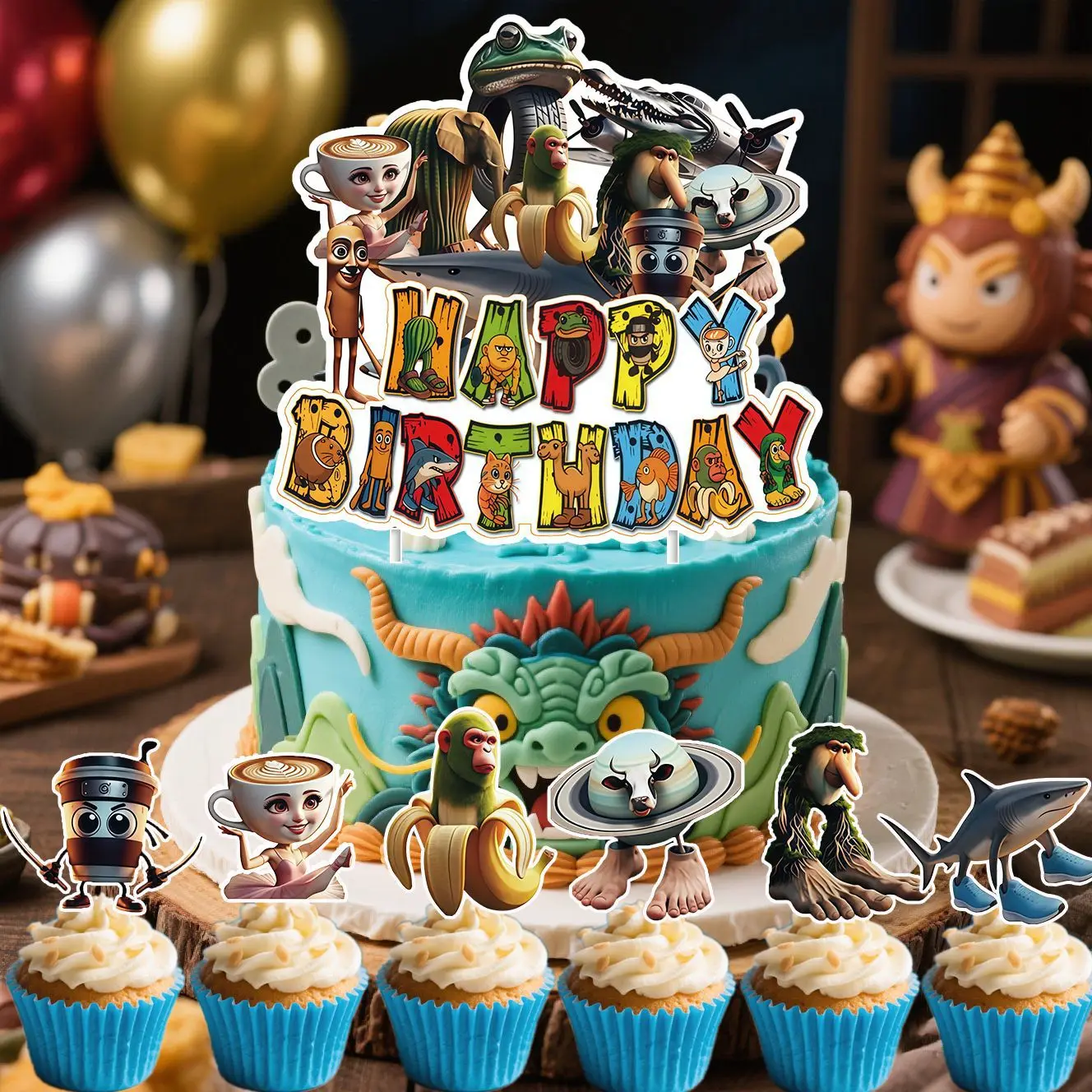Italienische Brainrot Geburtstag Party Dekoration Tung Tung Sahur Tralalelo Tralala Kuchen Topper für Kinder Geburtstag Party Favor Supplies