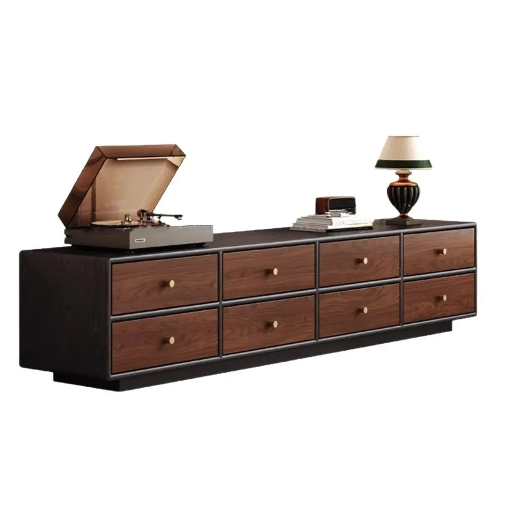 

French retro ash wood TV cabinet large storage living room household small apartment high-end coffee table