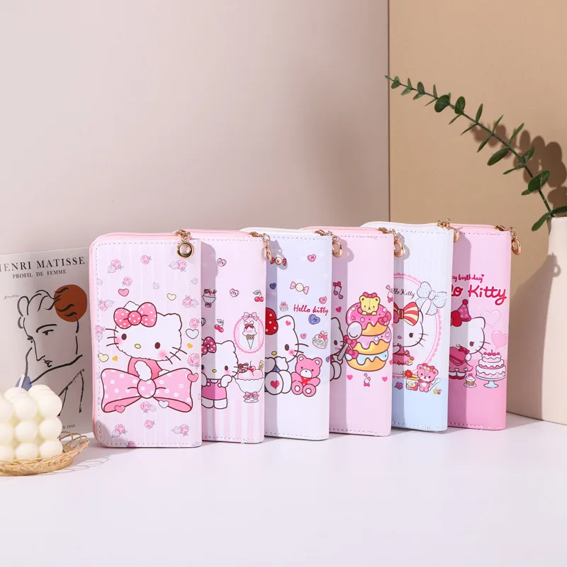 

Sanrio Hello Kitty Long Zip Wallet Pu Simple Printed Short Purse for Women Multi-Compartment Large Capacity Wallet Girl Gift