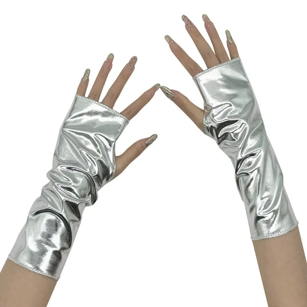 1 Pair Glossy Finish Fingerless Gloves Punk Style Imitation Leather PU Leather Gloves Sleeve Set Performance Gloves