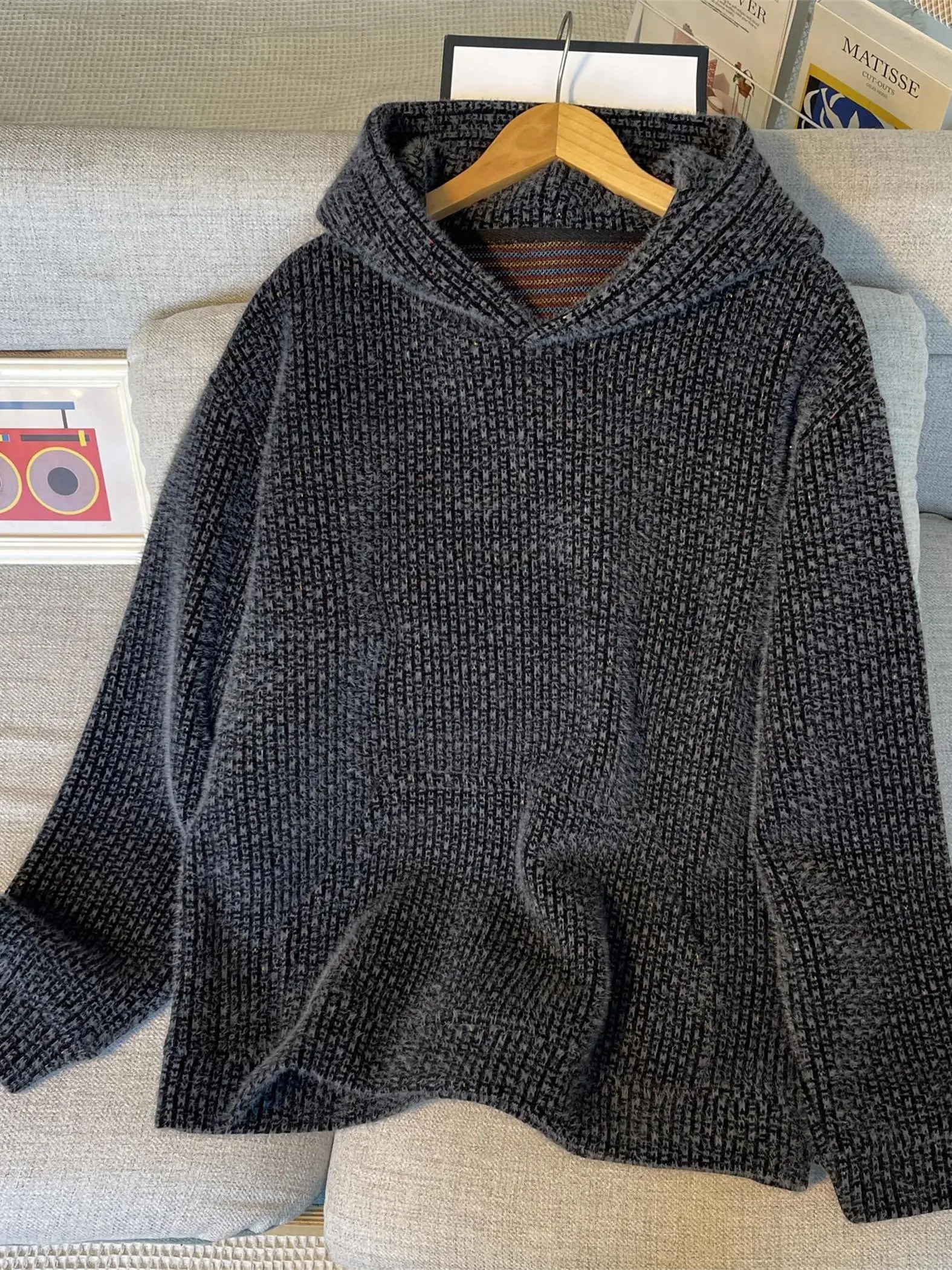 

Мужская вязаная толстовка с капюшоном, повседневная, из смесового полиэстера и нейлона, с длинными рукавами, удобная, дышащая, для осени и зимы