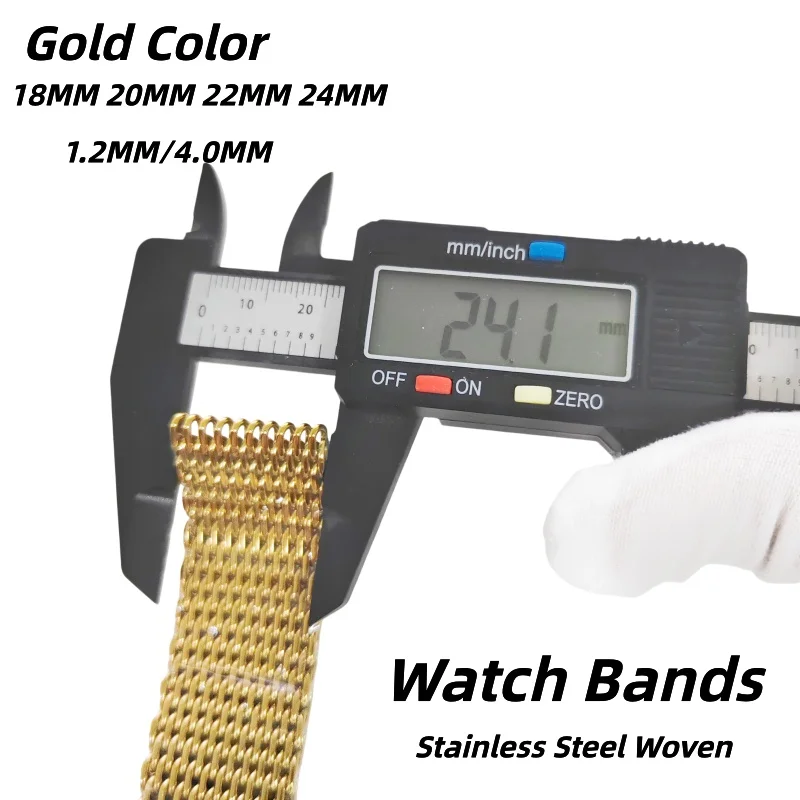 10PCS/Lot Gold Stainless Steel Milanese Watch Band 1.2mm Woven Strap Adjustable Wrist Fit For 18MM 20MM 22MM 24MM Watches Unisex