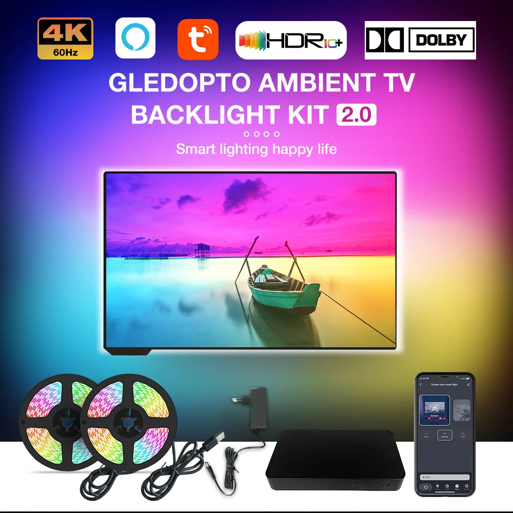 Smart Ambient TV Led Backlight For 4K HDMI 2.0 Device Sync Box Led Strip Lights Kit Wifi Alexa Voice Google Assistant Control