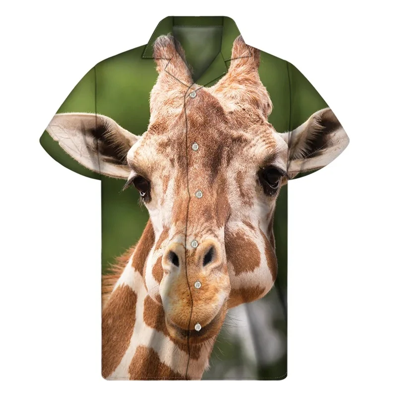 3D Printed Black And White Giraffe Pattern Hawaii Shirts Mens Short Sleeve Big Size Beach Shirts Funny Giraffe Party Blouse Tops