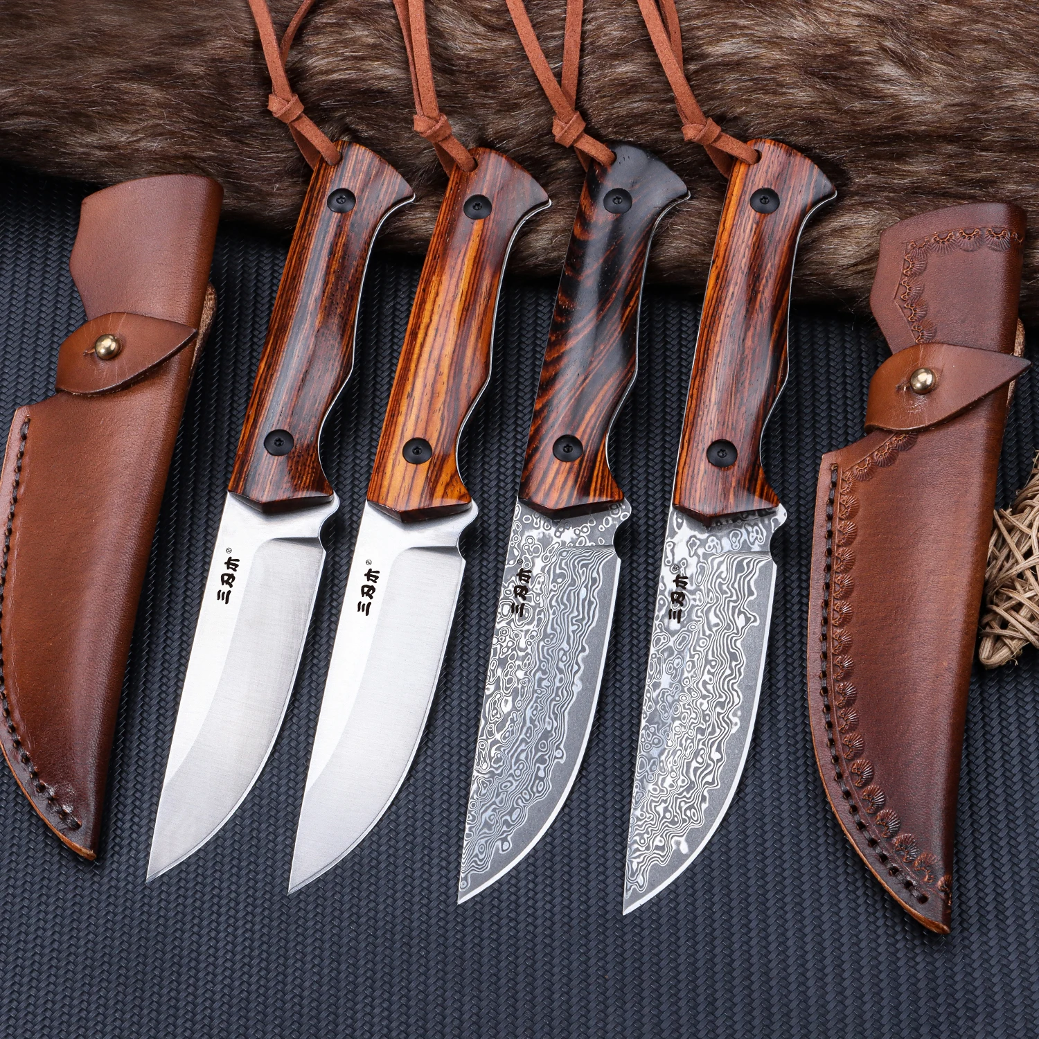 SANRENMU NEW S771 Straight Handle Knife Outdoor Camping Hunting Knife Rescue Tool Knife Damascus Blade VG10/14C28 Scabbard - view 2