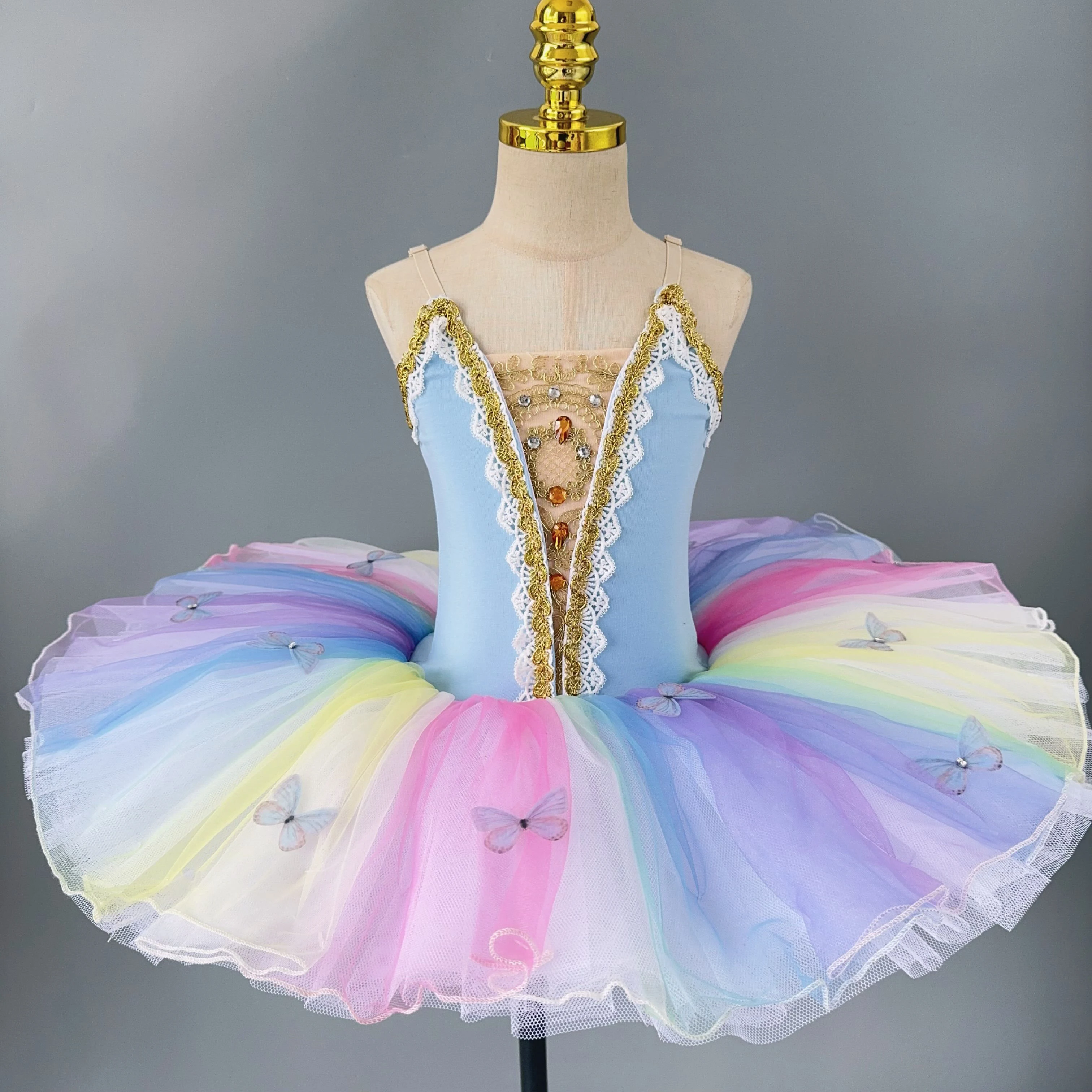 Faldas de baile de Ballet profesionales, disfraces de baile, ropa de actuación de escenario de mariposa colorida, leotardo de Ballet para niñas, niños