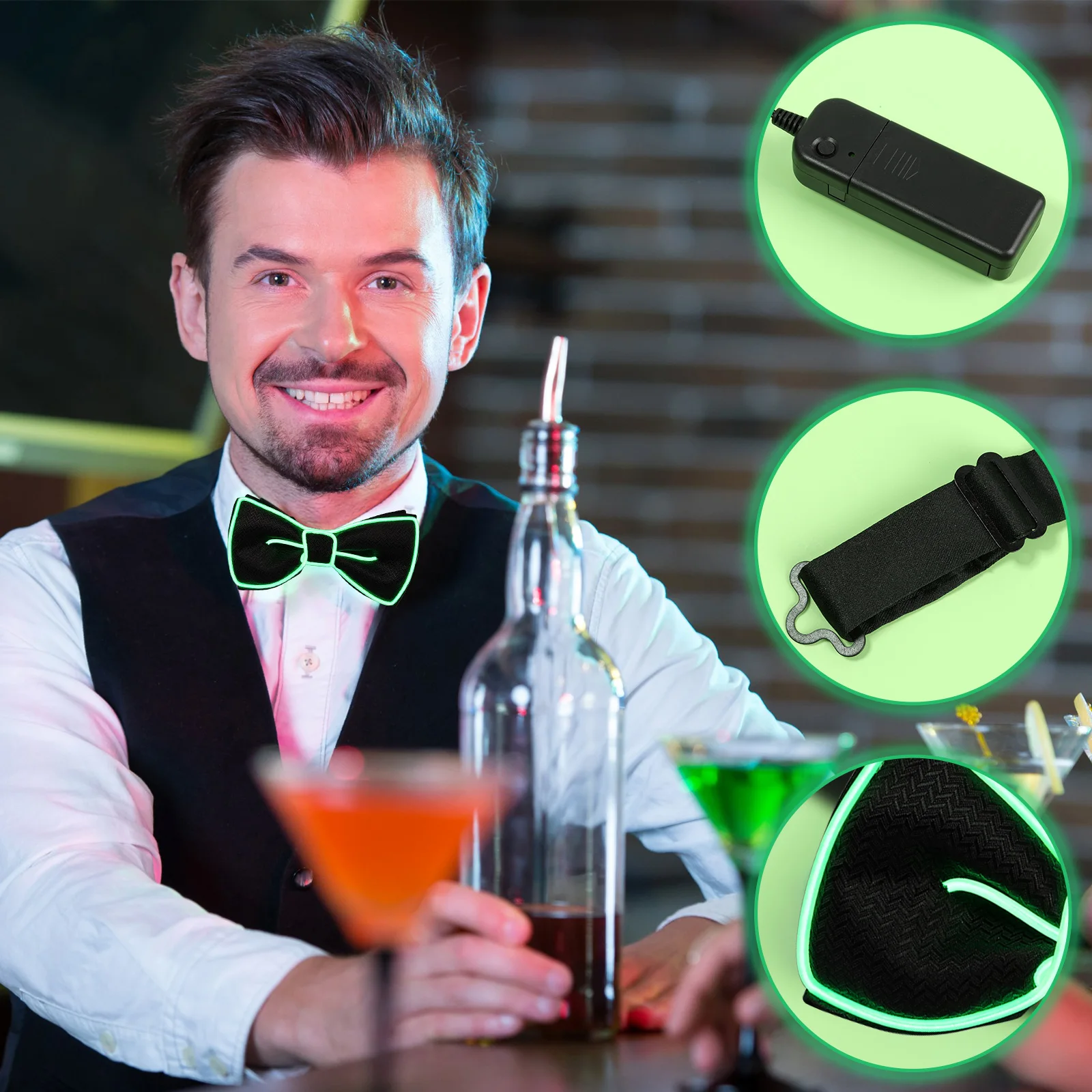 2 ชิ้นแฟชั่น Light Up Bow Tie Creative Glowing Bow Tie อเนกประสงค์นีออนอุปกรณ์เสริมสําหรับผู้ชายผู้หญิง Party Prom Show วันหยุด