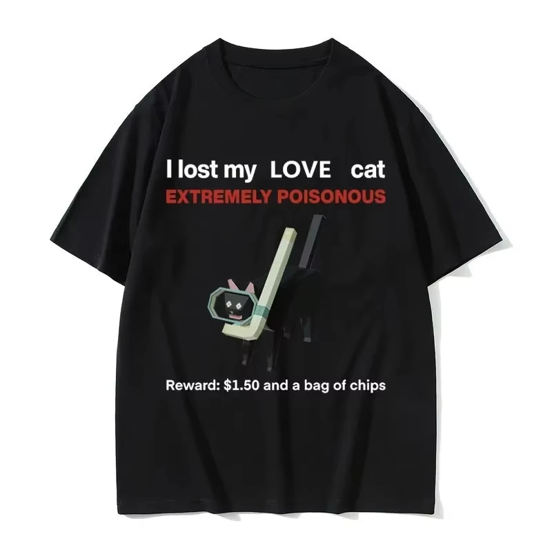2026 I Lost My Love Cat Funny Black Cat Meme T-shirts Men Women Casual Vintage Short Sleeve T-shirt Unisex Street Top Ins Y2k