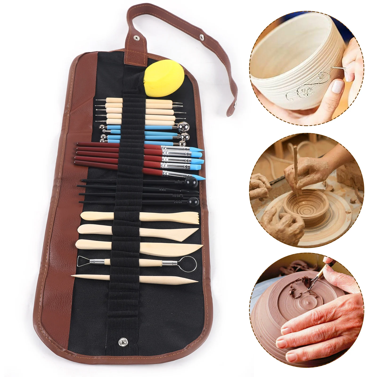 24x Pottery Tools & Polymer Clay for Sculpting Carving l Kit Polymer Clay Tools with Reusable Pouch For Model
