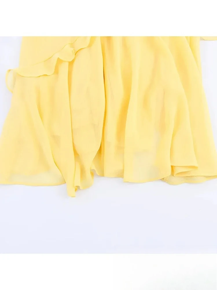 KONDALA Sexy Chic Vrouwen Jurk Geel Solid Cami Lange Tiered Rechte Chiffon Jurk Mode 2025, Herfst Avond Club Feestjurk