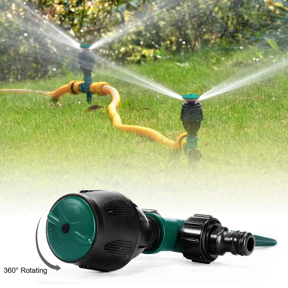 For 360 Degree Rotating Adjustable Lawn Sprinkler for Garden Grass Irrigation with Dual Inlets and Ground Nail Stabilization