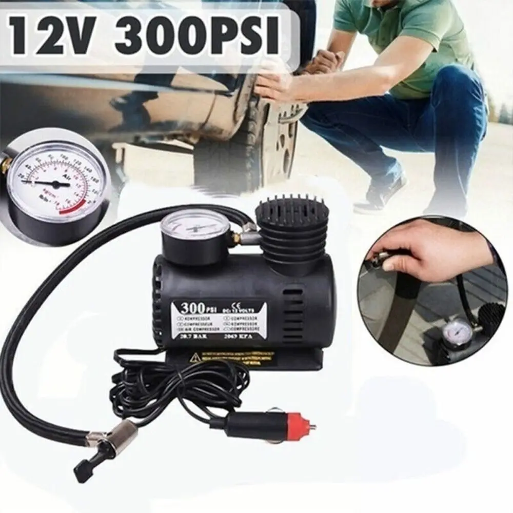 Compressor de Ar Portátil com Manômetro Mecânico para Pneus DC 12V para Bicicletas, Carros e Motocicletas