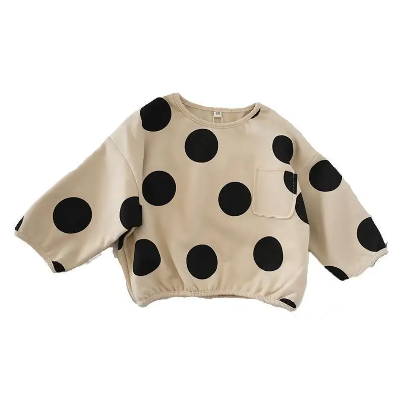 OLEKID Ins Baby Kinder Polka Dot Waffel Langarm-T-Shirt Lässige Oberteile für Kinder Herbstkleidung Mädchen Jungen Hemd – Detail 5