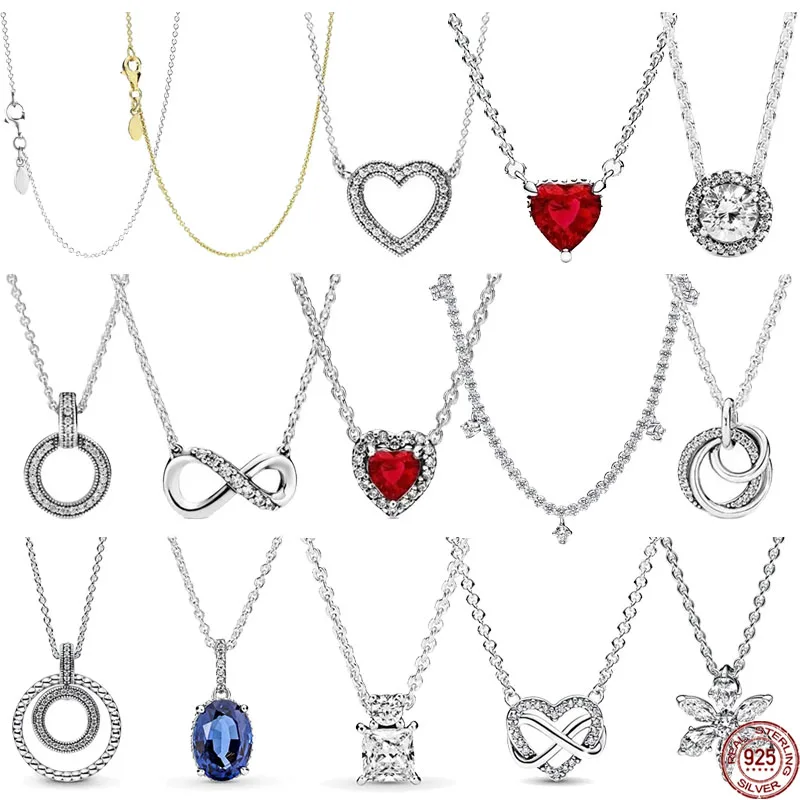 

925 Sterling Silver Classic Shiny Heart-shaped Circular Necklace Exquisite Charm Jewelry For Family Girlfriend Holiday Gifts