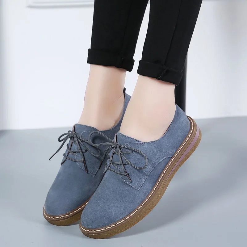 New Genuine Leather Women Flat Shoes Lace up Autumn Sneakers Oxford Shoes Female Moccasins Casual Flat retro women shoes