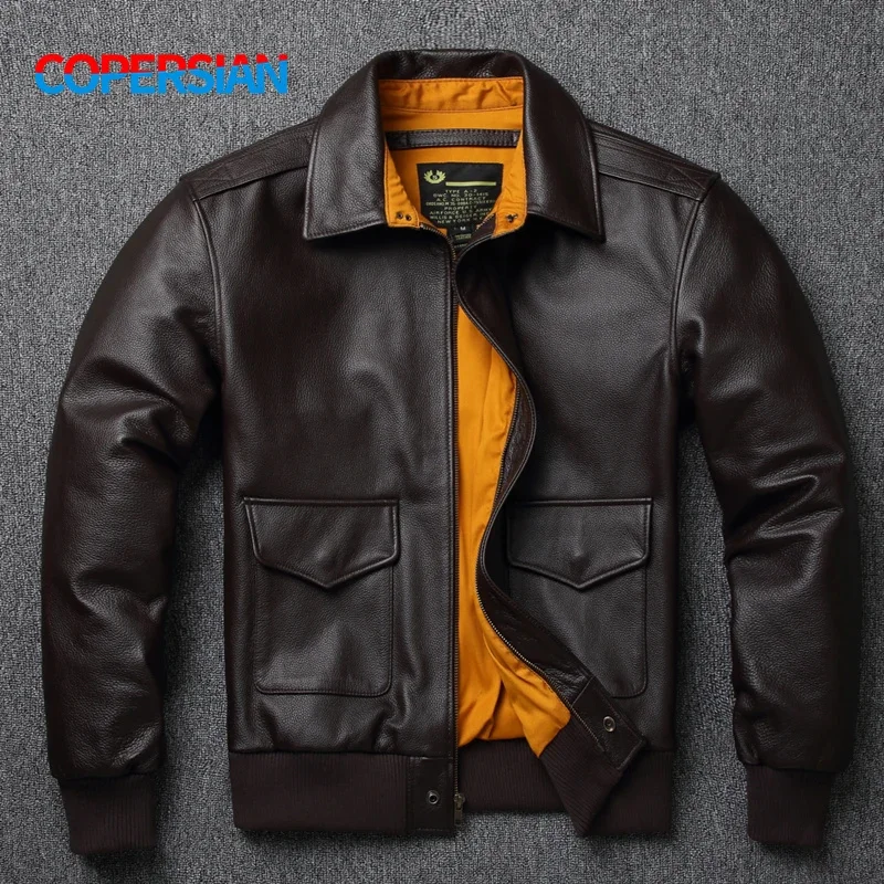 

2024 New Men’s Top layer Genuine Leather Jacket Military Pilot s Air Force Flight A2 Dark Brown Oversize Coat