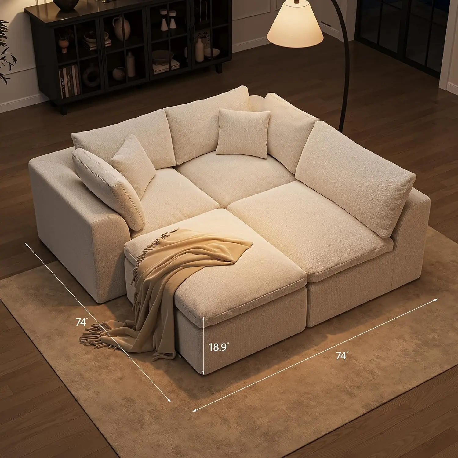 Modern Loveseat 2-Seater Boneless Sofa Small Space Apartment Bedroom Living Room 72 Inch Ivory, Customized