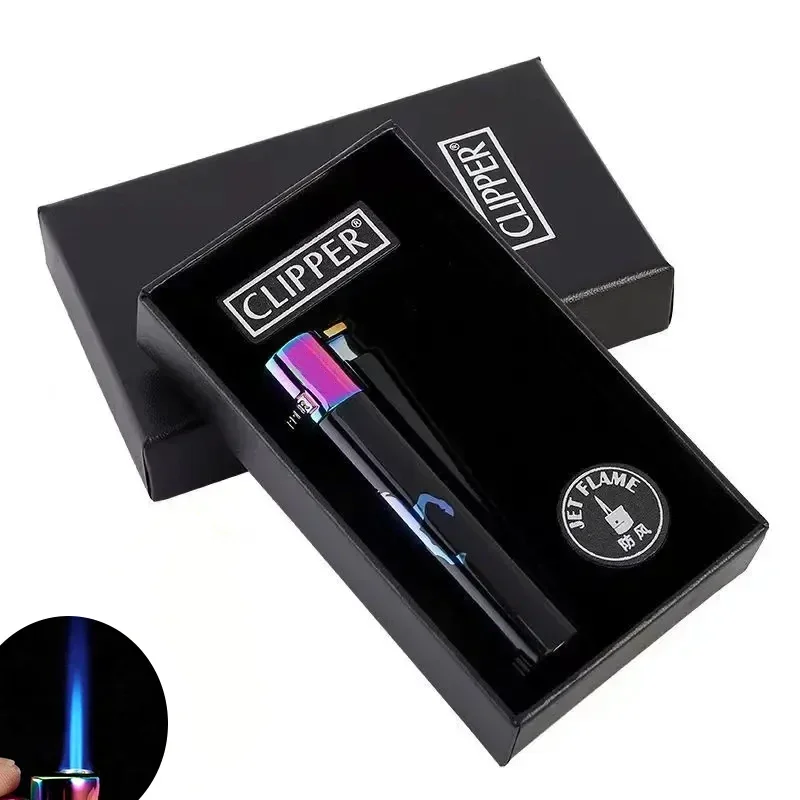 Nieuwe Clipper Spades Een Draagbare Slijpschijf Flint Opblaasbare Aansteker Metalen Vuurloze Butaangas Jet Aansteker met Geschenkdoos