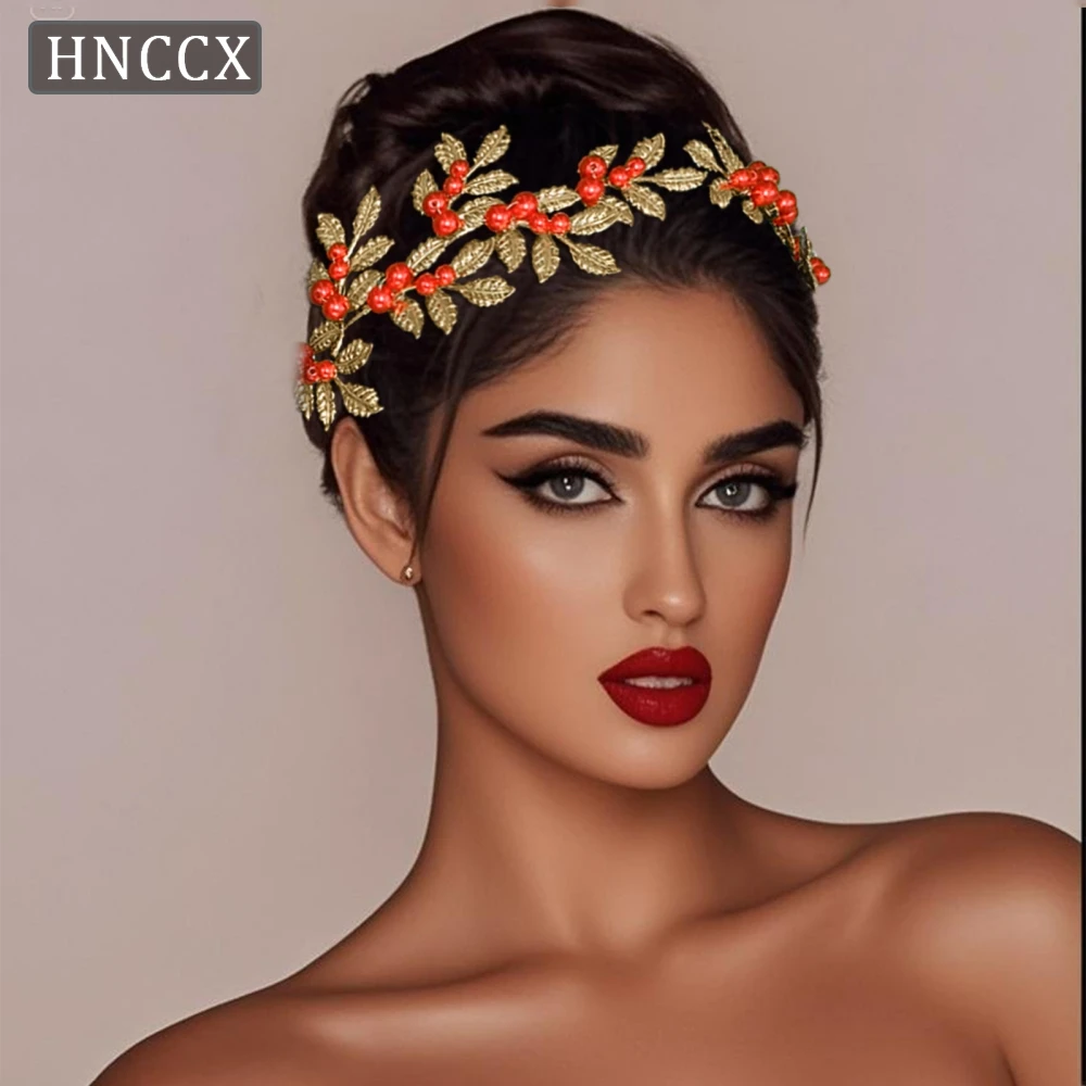 

HNCCX Wedding Bridal Headband Alloy Leaf Pearl Headpiece Multi Colored Handmade Hair Accessories Banquet Party Hairwear CP353