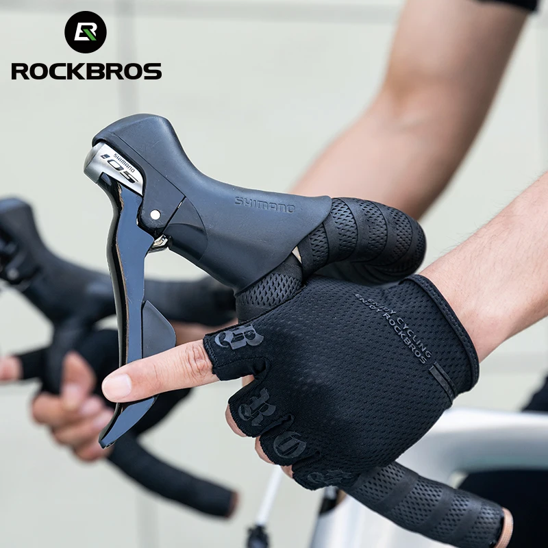 ROCKBROS guanti da ciclismo mezze dita antiscivolo Anti-sudore Anti Shock MTB guanti da bici da strada guanti da pesca Fitness ad alta elasticità