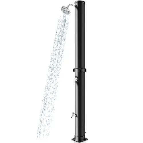 10 Gallon Solar Heated Outdoor Shower, 7.2 FT Freestanding Outside Shower with Rotating Shower Head, Temperature