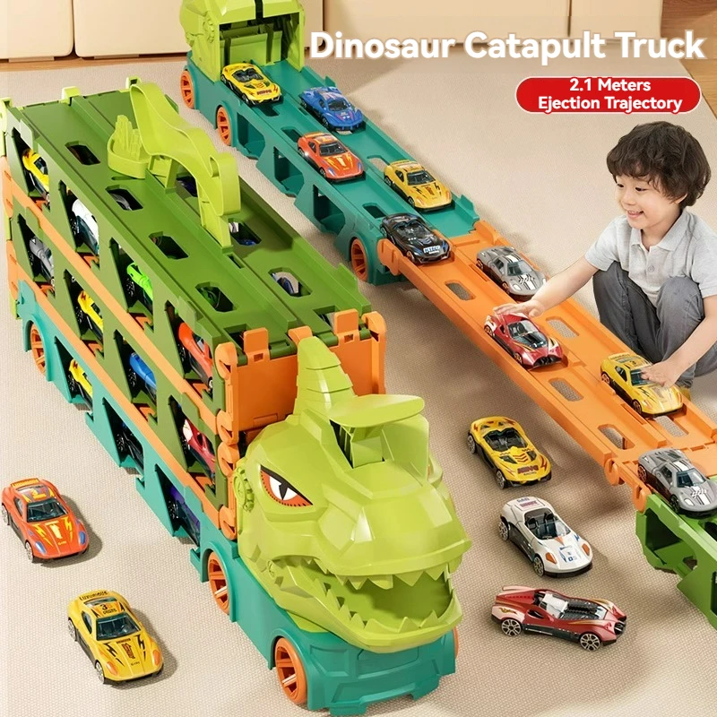 

Large Car Transporter Truck Folding Track Racing Vehicle Kids Competitive Games Storage Alloy Car Boy Toy Children Birthday Gift