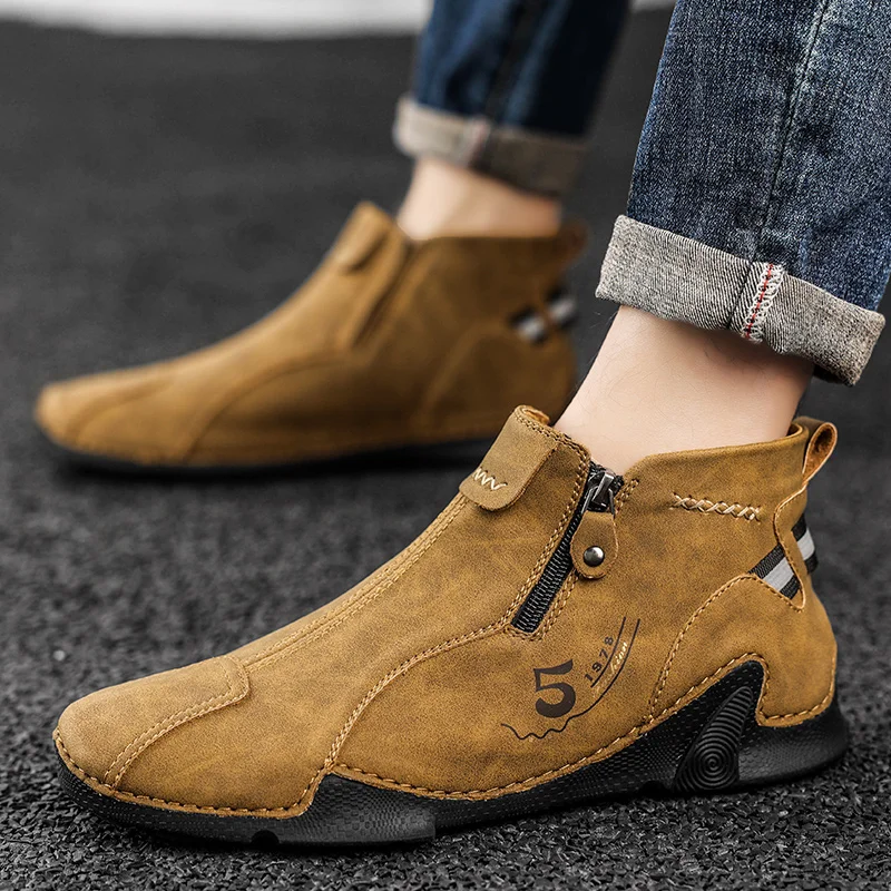 Autumn Octopus Leather Casual Sneakers Men Fashion Mens High Top Shoes Leather Moccasins Comfortable Loafers Shoes for Men 2023