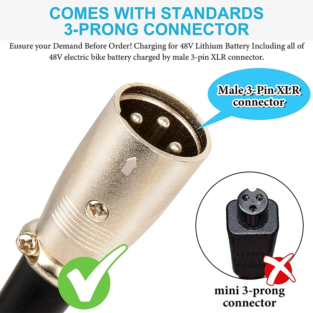 شاحن بطارية ليثيوم لمحول التيار المتردد ، حزمة بطاريات ليثيوم أيون ليثيوم 16S 60V مع قابس XLR 3 Pin ، V 2A 60V