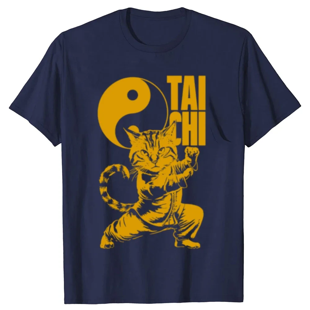 

Cat Tai Chi Martial Arts Graphic T-Shirt Soft Cotton Round Neck Tee for Men Women