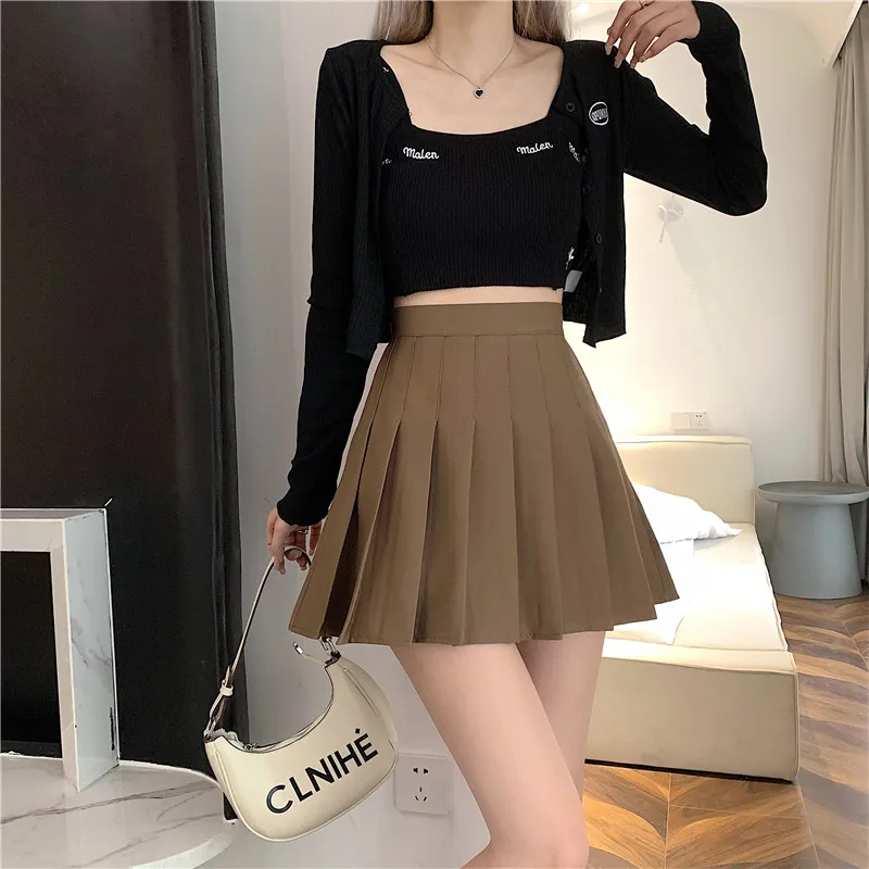 

Women Summer Korean Fashion Solid Color High Waist Appear Thin Pleated Short Skirt Ladies Office Lady All-match A-line Skirt