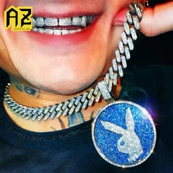 New Blue Rabbit Iced Out Pendant Necklace For Men Women Bling Zircon Cuban Chain Hip Hop Jewelry For Rapper Free Shipping