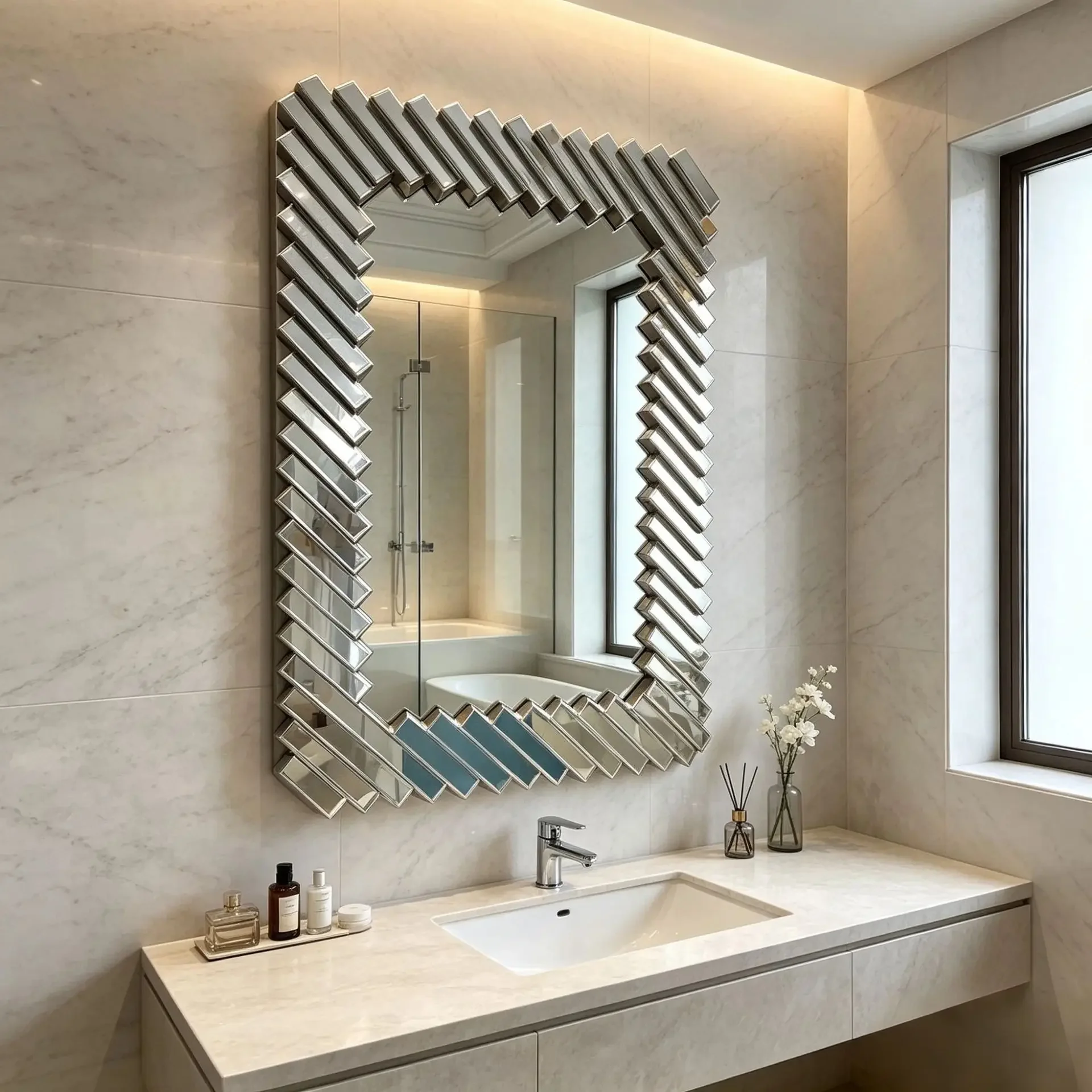 DSA light luxury bathroom mirror wall hanging toilet dressing makeup decorative mirror art glass bathroom mirror
