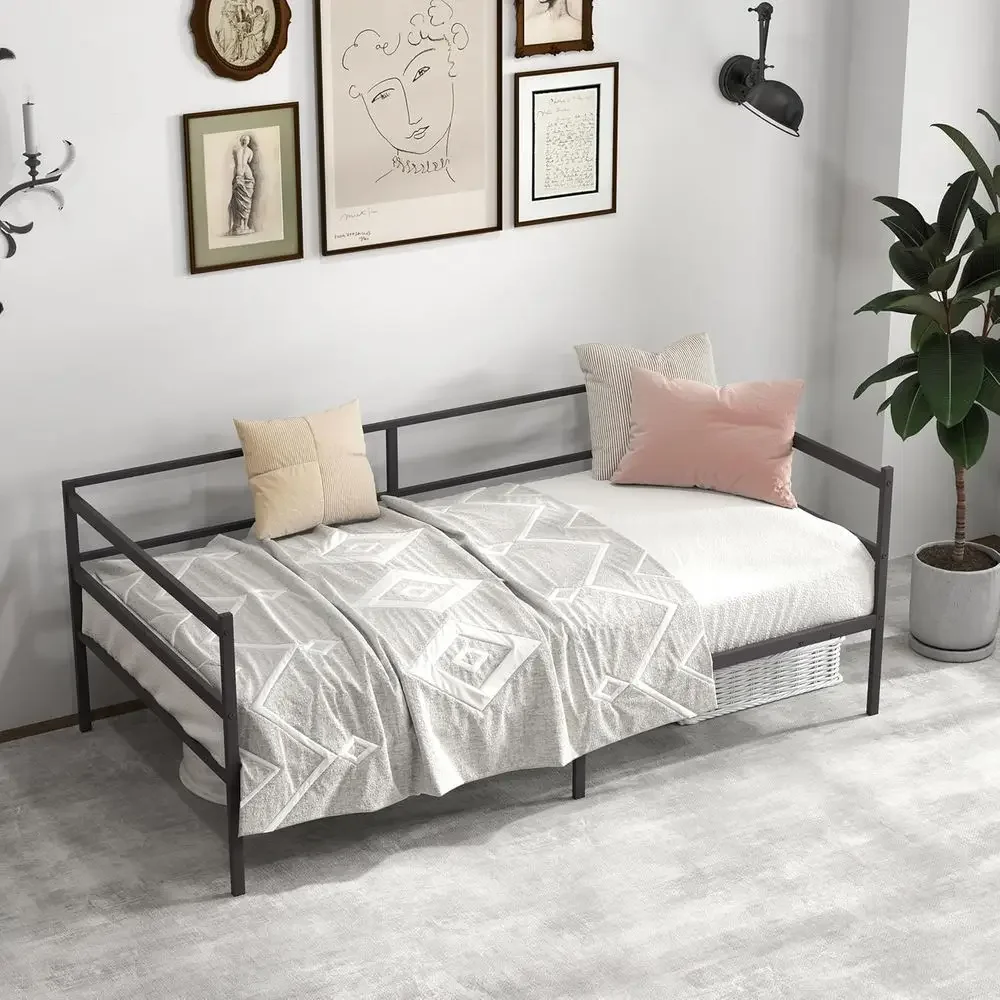 

Twin Size Metal Daybed with Heavy-Duty Steel Slats Support, Multifunctional Platform Bed for Living and Guest Rooms