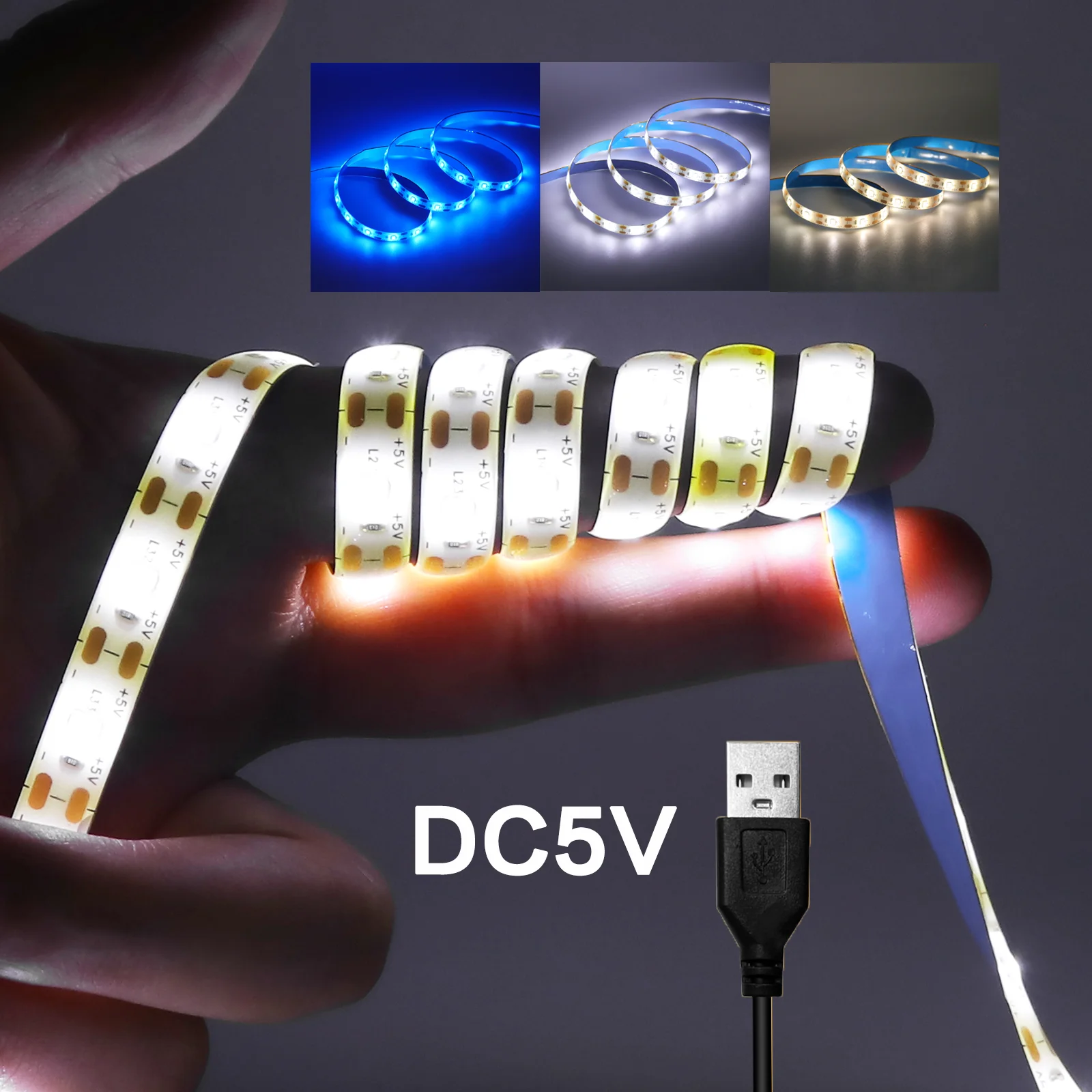 DC 5V USB LED Strips 2835 60Leds/m Ribbon Tape for Room Decor Warm Cold White Flexible LED Strip Light TV Background Lighting