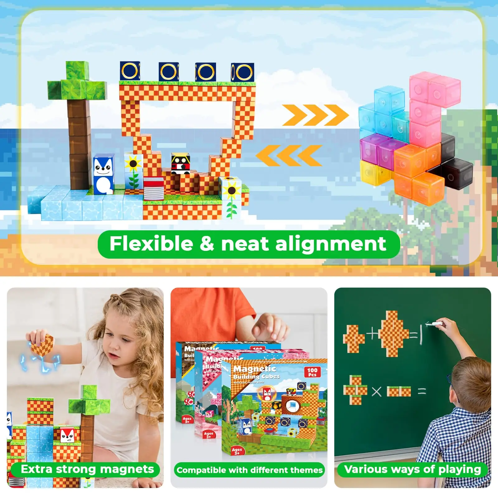 Blocos de construção magnéticos, jogo de construção de haste montessori brinquedos sensoriais para crianças, brinquedos infantis feriado natal presentes de aniversário