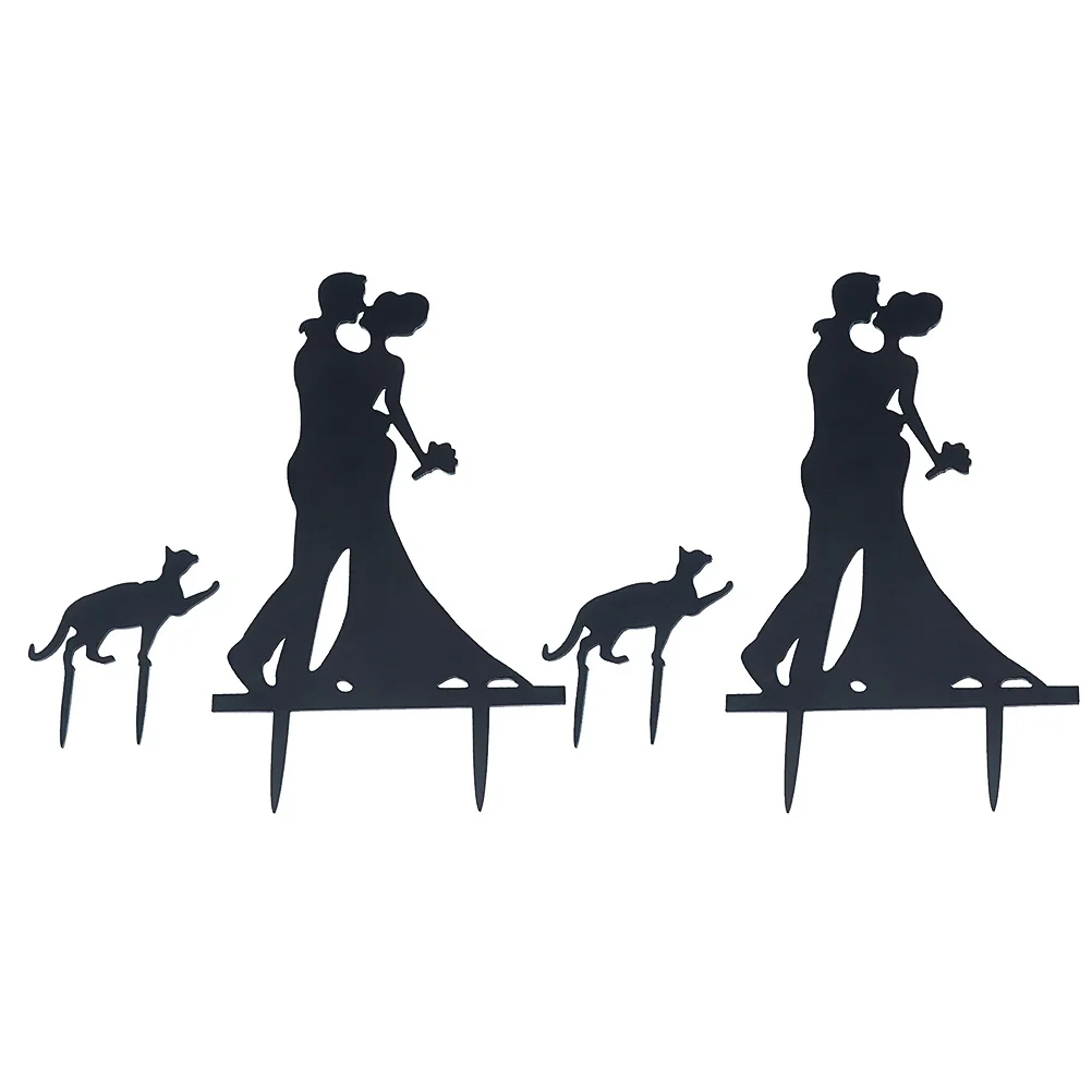 

2Set Acrylic Wedding Cake Topper Bride Groom Cat Romantic Decor Wedding Anniversary Cake Insert Creative Topper