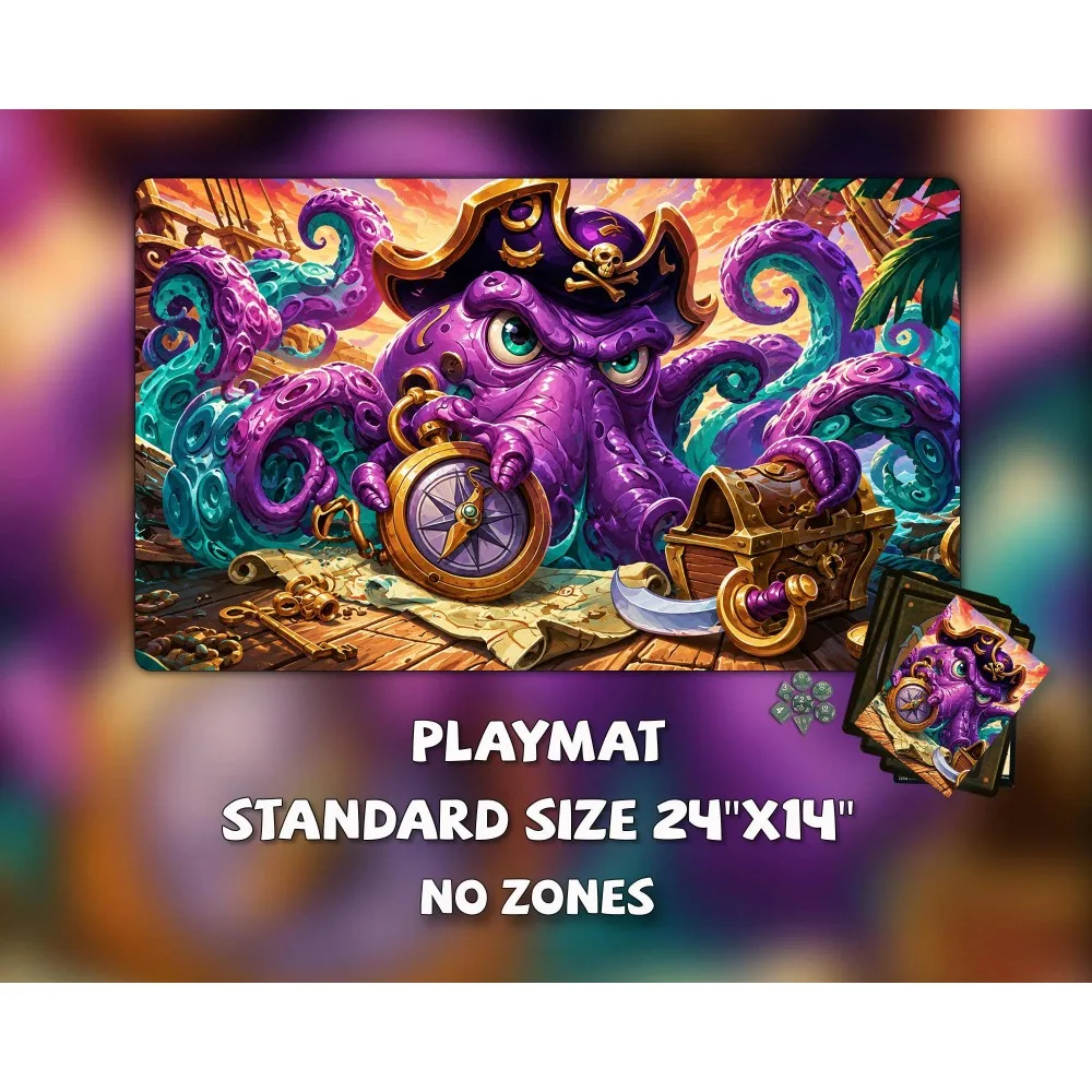TCG Playmat,TCG Playmat, Trading Card Game Mat, Commander EDH Gaming Mat, Gamer Gift，Pirate Octopus Treasure desk accessories