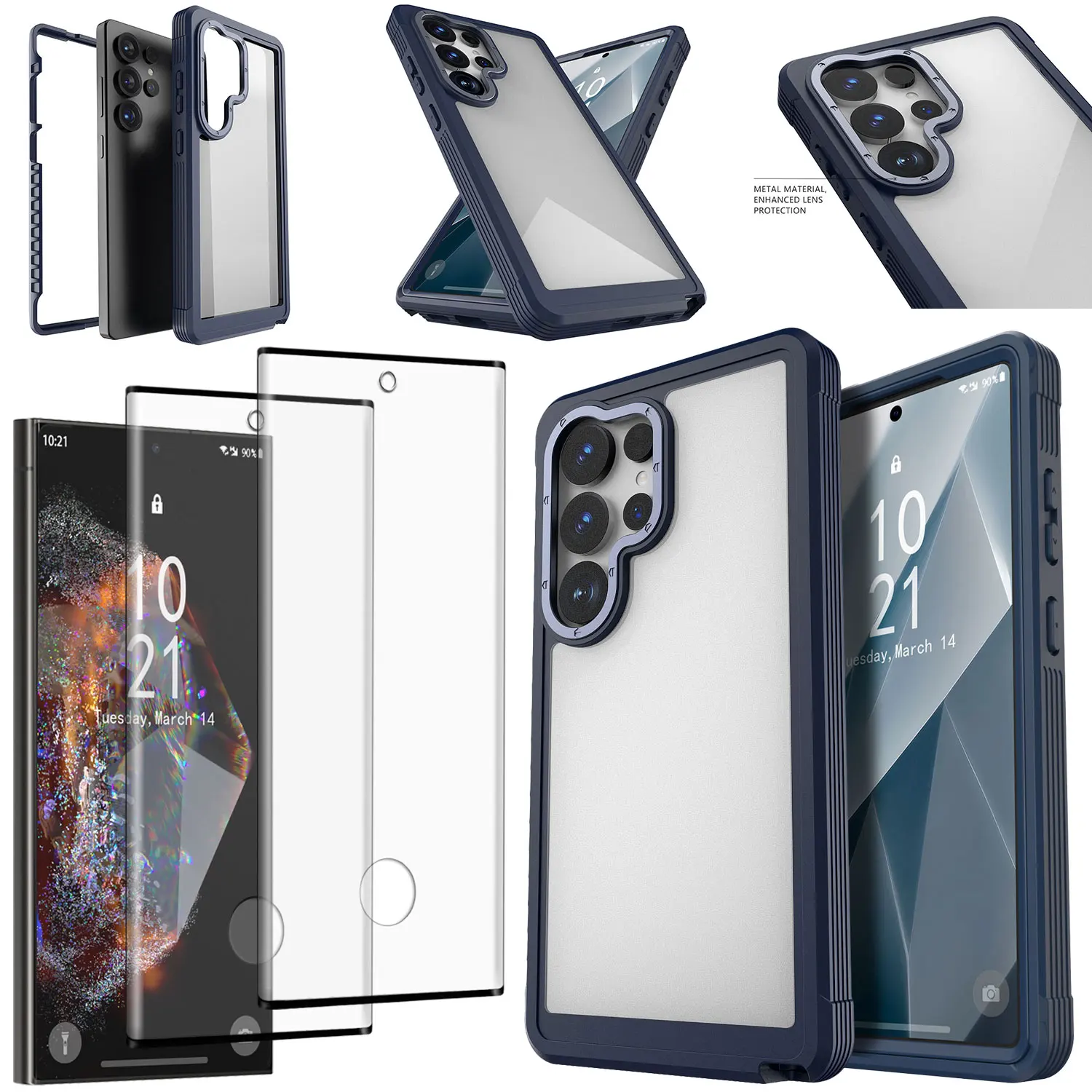 Para Samsung para Galaxy S24/S24 +/S24 Ultra/S24 FE funda resistente de doble capa + 2 protectores de pantalla de vidrio templado transparente