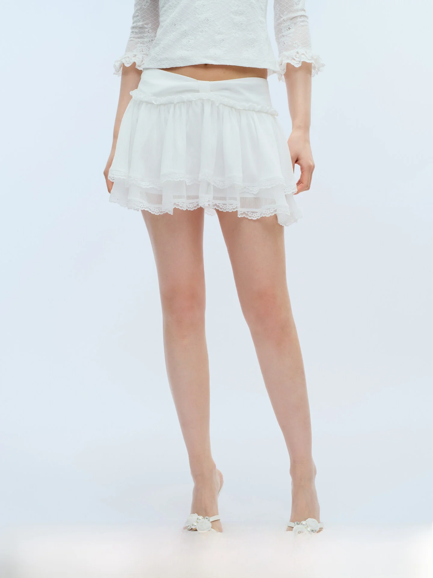 

Юбка-пачка с оборками и завязками на талии из шифона с яркой текстурой и узором «Облачная последовательность», для молодых девушек, с высокой талией