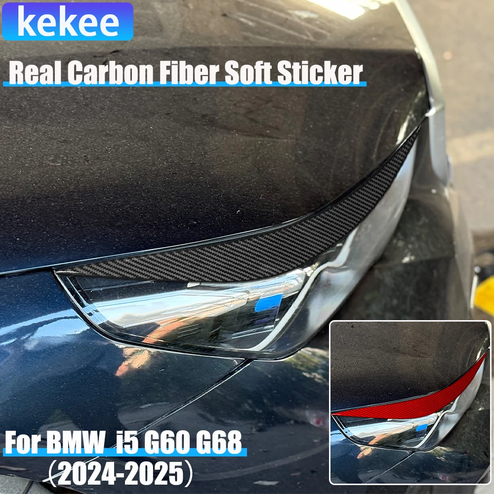 

Real Carbon Fiber Car Accessories Headlight Header Decorative Cover Soft Sticker For BMW 5 Series i5 G60/G68 BEV 2024 2025