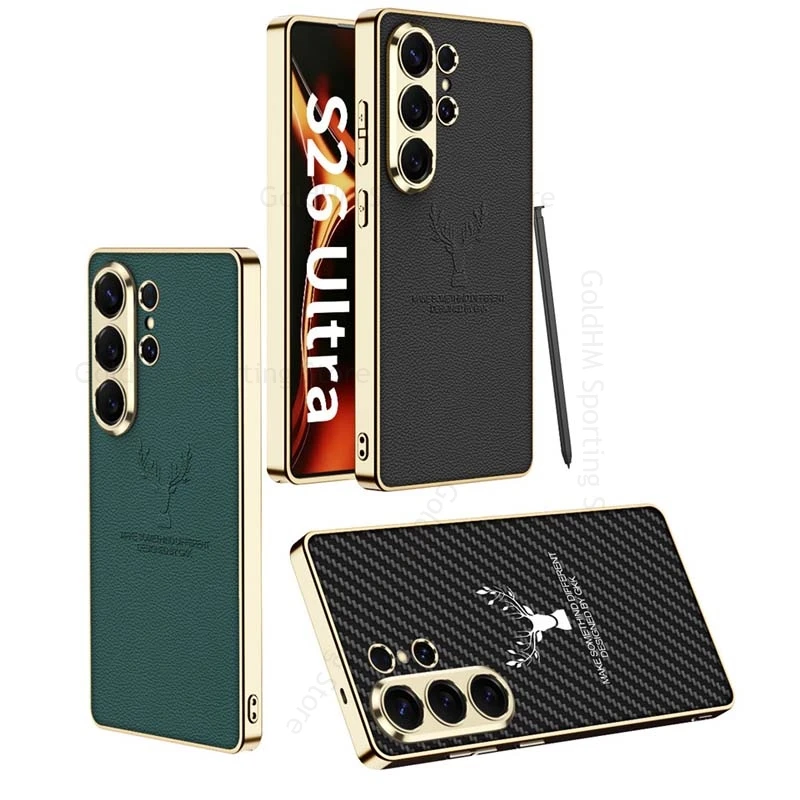 

Shell For Samsung S26 Ultra 5G 3D Elk Deer Head Phone Leather Case For Galaxy S26 Ultra Plating Soft Silicone Bumper Phone Cover