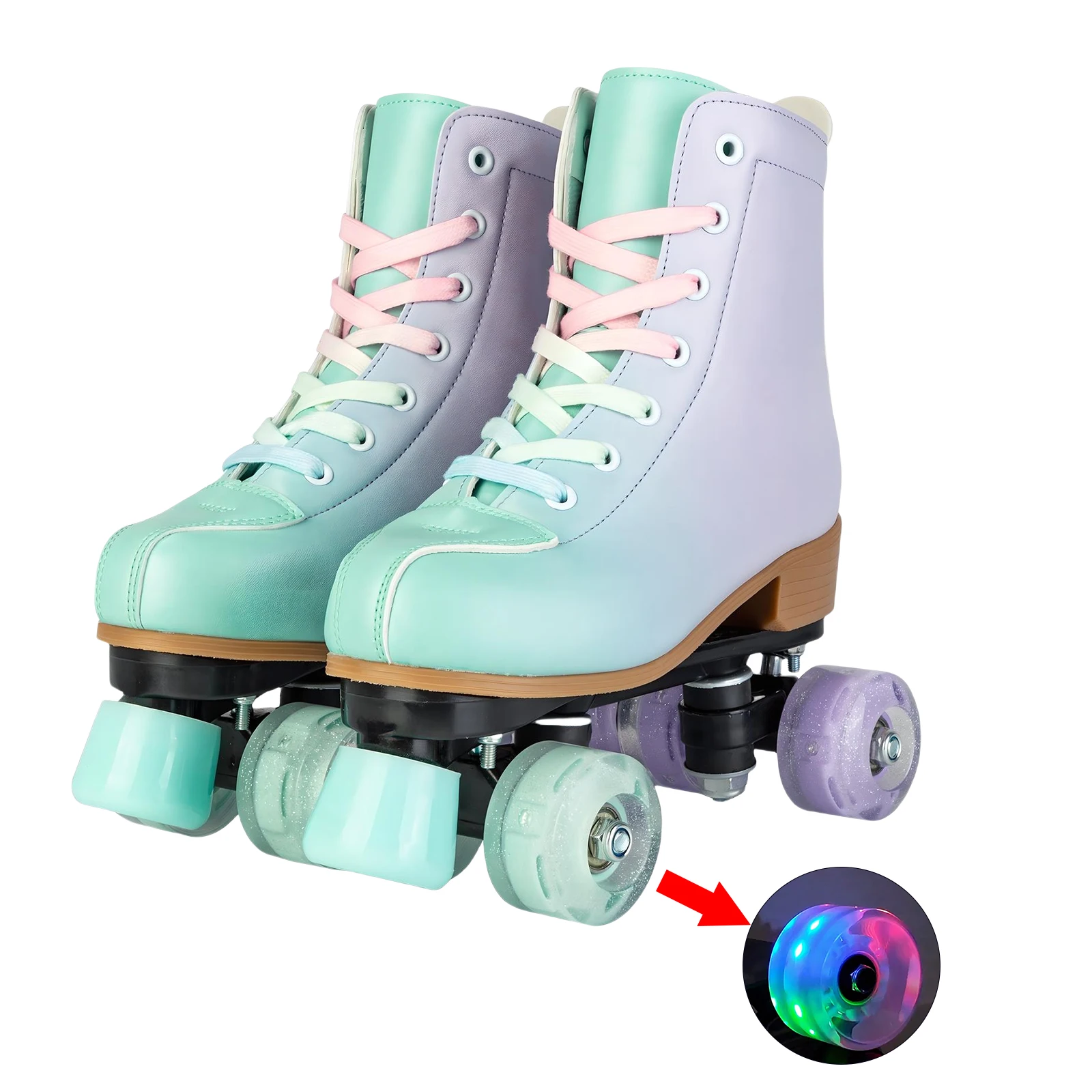 size 32 -41 Leather Double Row Roller Skates Inline Skate Shoes 4 Wheels Sneakers Women Men Adults Outdoor Sports Ice Skating