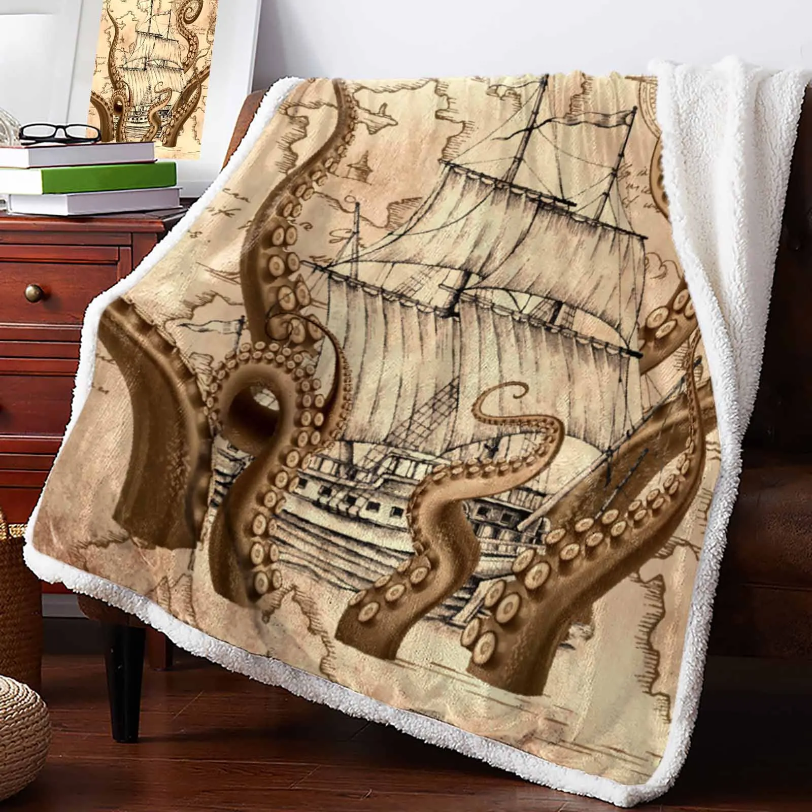 

Nautical Octopus Retro Cashmere Blanket Winter Warm Soft Throw Blankets for Beds Sofa Wool Blanket Bedspread